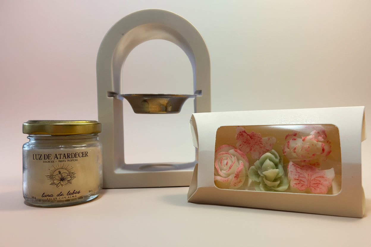 Pack “Un regalo con alma” Quemador Arco Sagrado + Vela + Wax Melts Florales