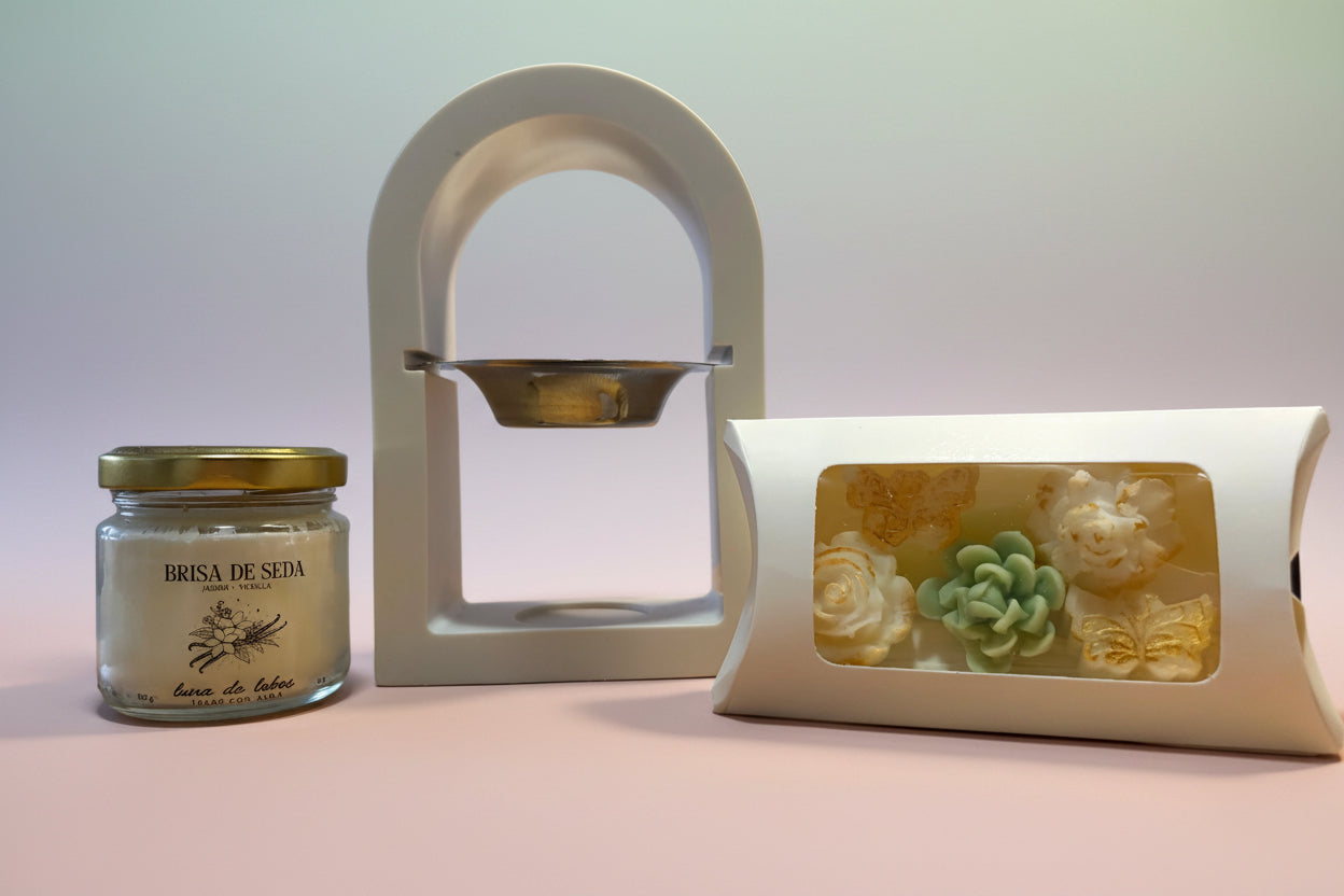 Pack “Un regalo con alma” Quemador Arco Sagrado + Vela + Wax Melts Florales