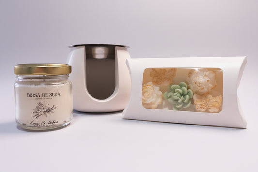 Pack “Un regalo con alma” Quemador Piedra Blanca + Vela + Wax Melts Florales