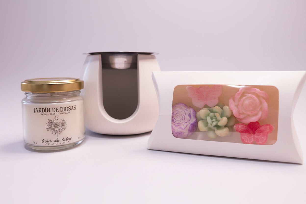 Pack “Un regalo con alma” Quemador Piedra Blanca + Vela + Wax Melts Florales