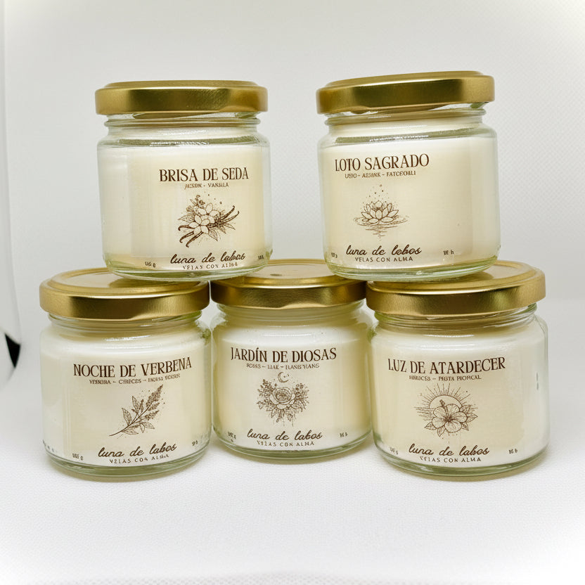 Pack velas aromáticas primavera (5 velas 165g) – colección completa | Luna de Lobos