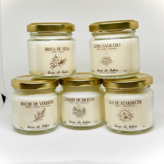 Pack velas aromáticas primavera (5 velas 165g) – colección completa | Luna de Lobos