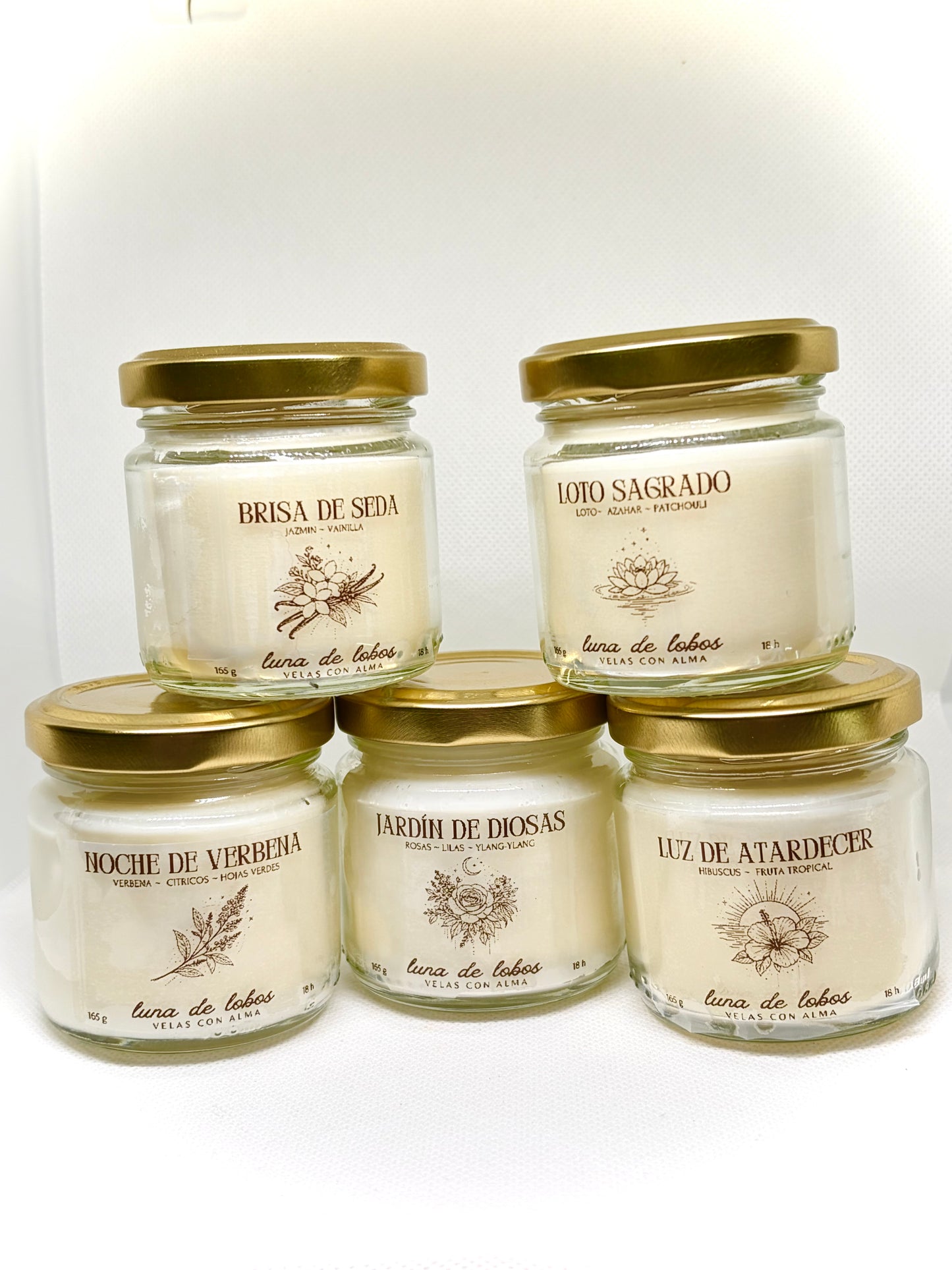 Pack velas aromáticas primavera (5 velas 165g) – colección completa | Luna de Lobos