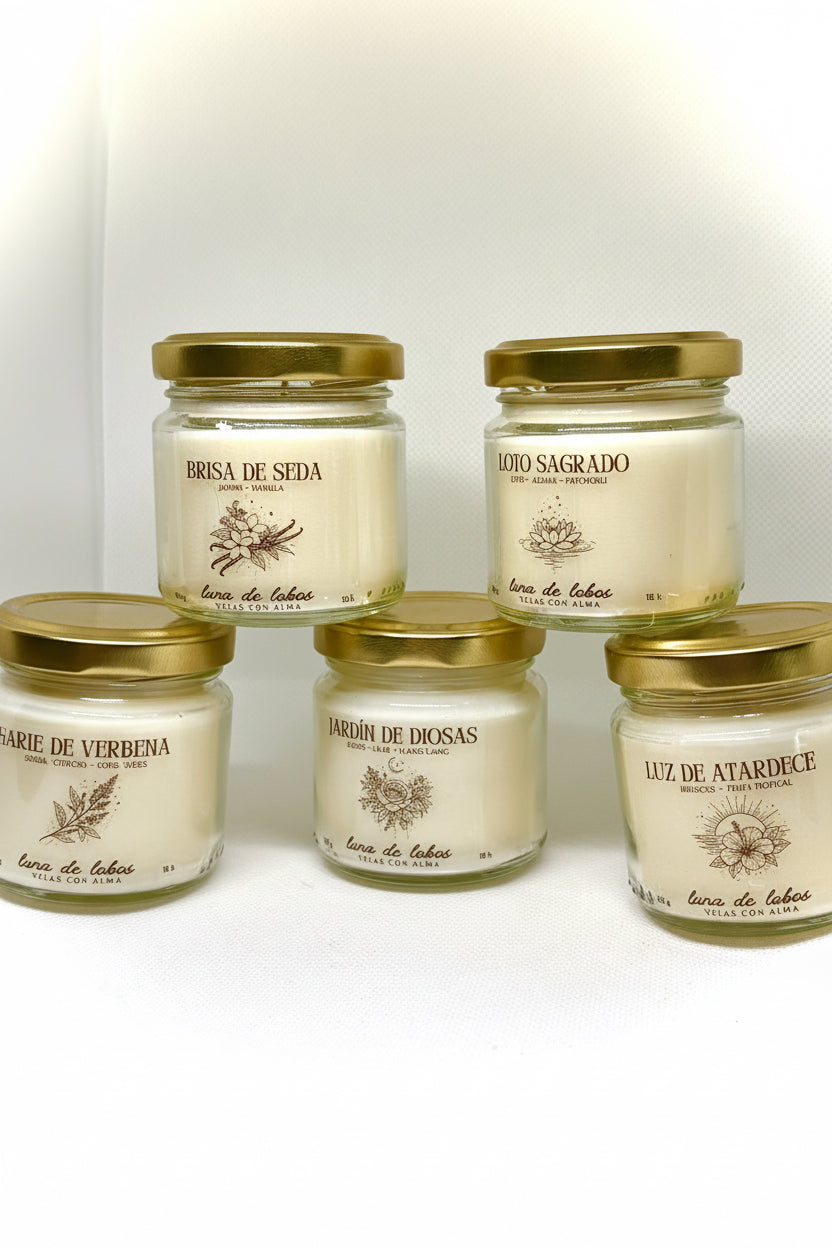 Pack velas aromáticas primavera (5 velas 165g) – colección completa | Luna de Lobos