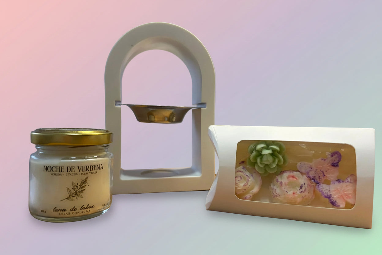 Pack “Un regalo con alma” Quemador Arco Sagrado + Vela + Wax Melts Florales