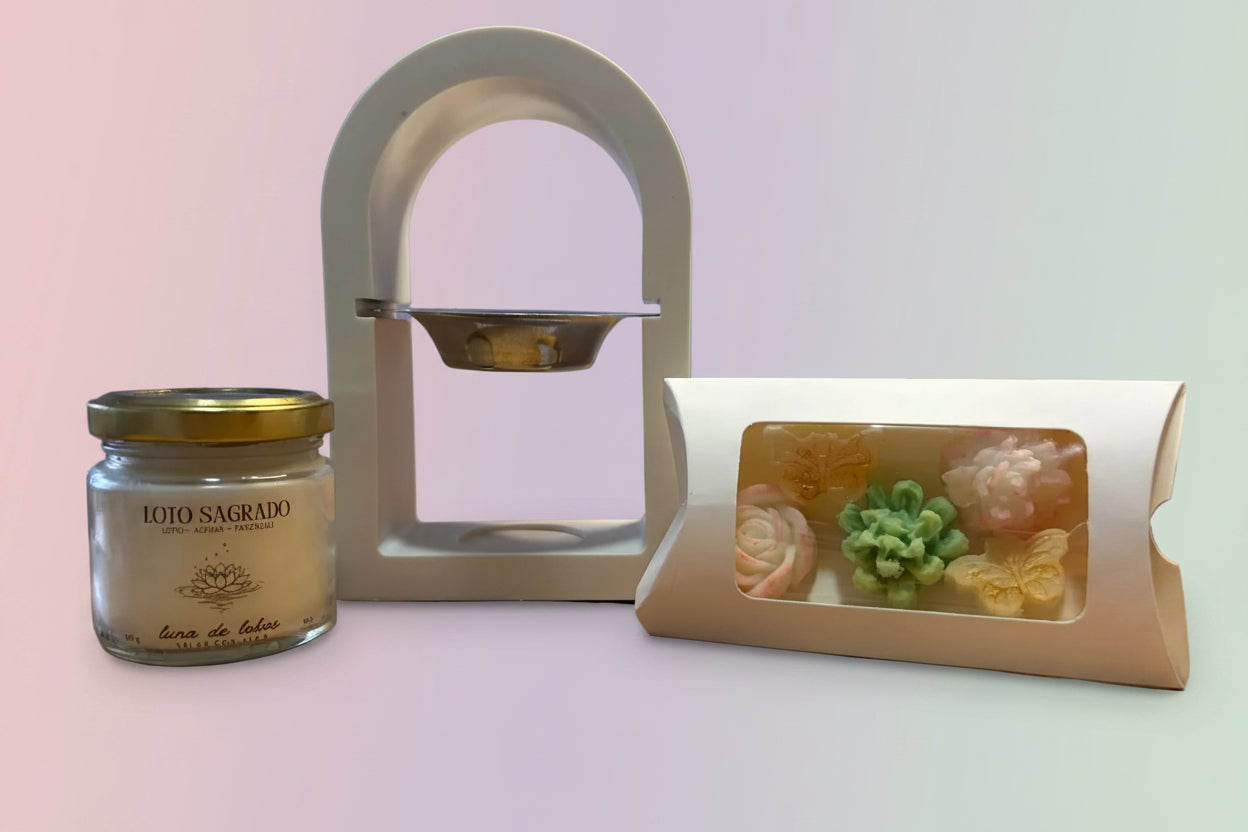 Pack “Un regalo con alma” Quemador Arco Sagrado + Vela + Wax Melts Florales