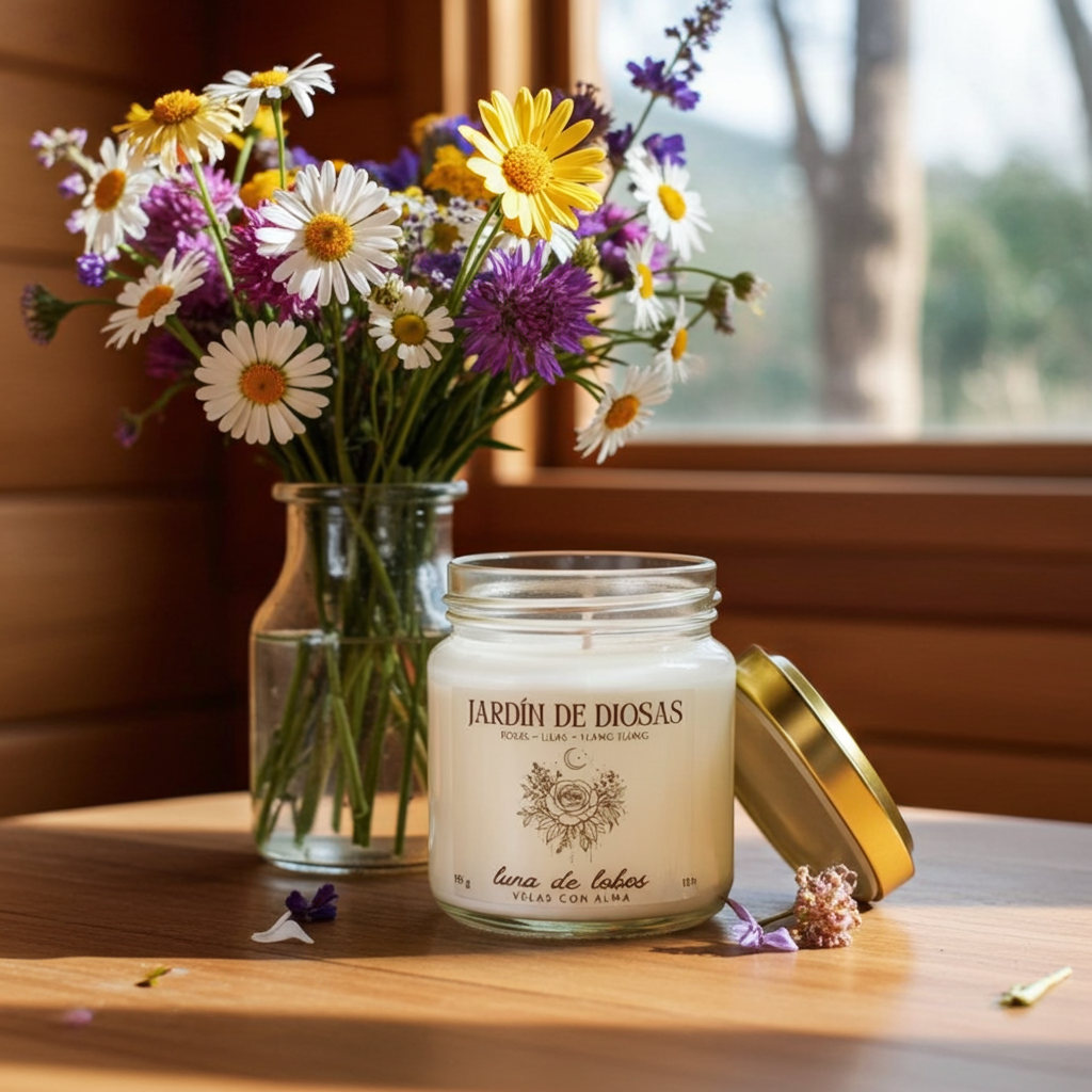 Vela aromática floral – rosas, lilas y ylang ylang | vela de soja | Luna de Lobos
