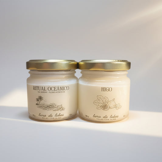 Pack Higo Mediterráneo + Ritual Oceánico · 2 velas de soja