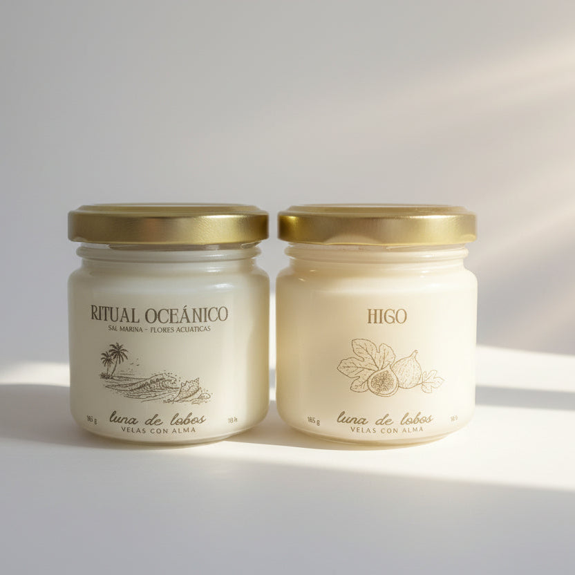 Pack Higo Mediterráneo + Ritual Oceánico · 2 velas de soja
