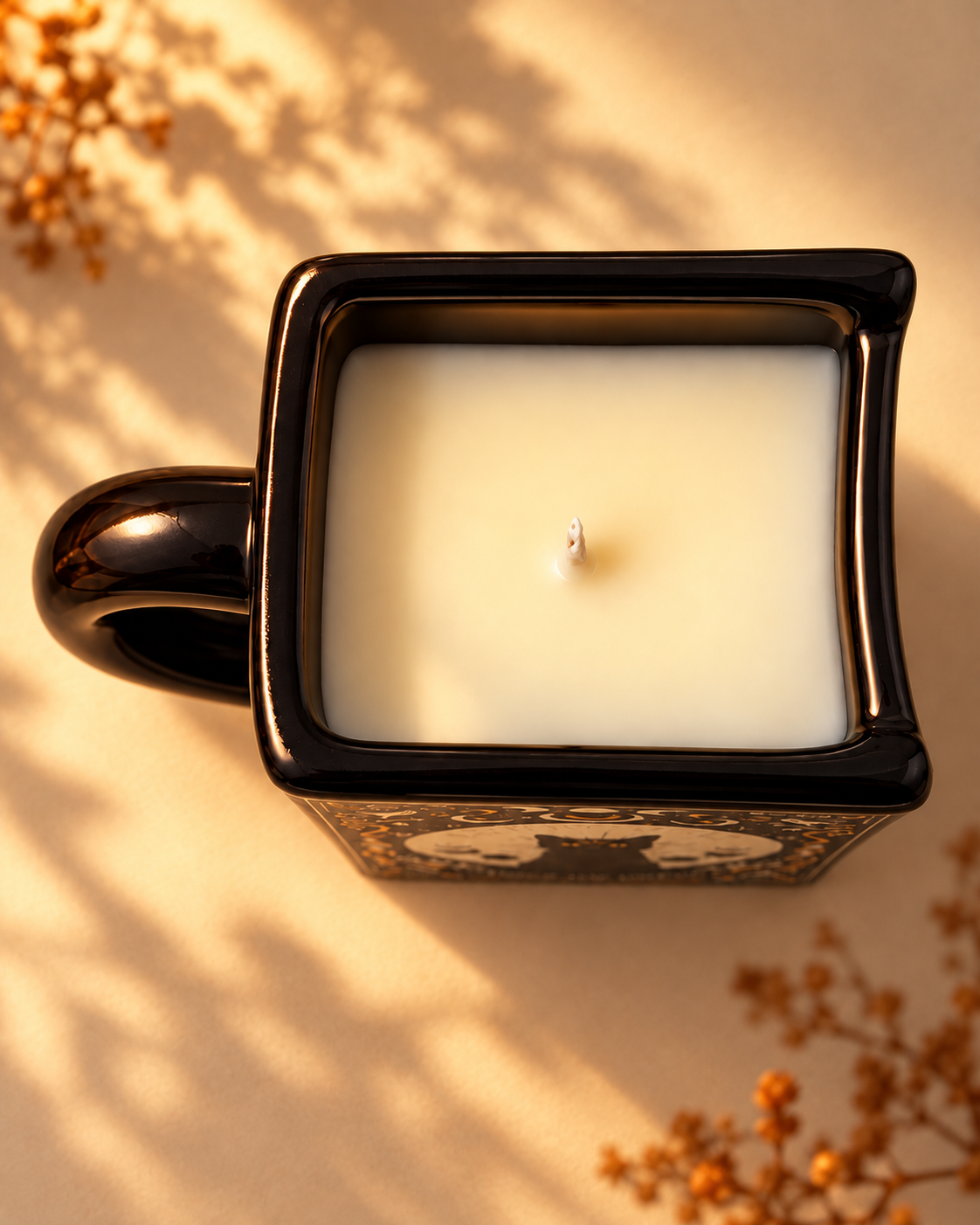 Vista superior de vela Pumpkin Spice Book of Spells de 360 g en taza de cerámica