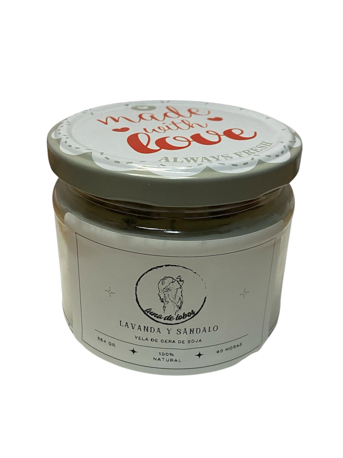 Vela aromaterapia de Lavanda y Sándalo con piedras energéticas