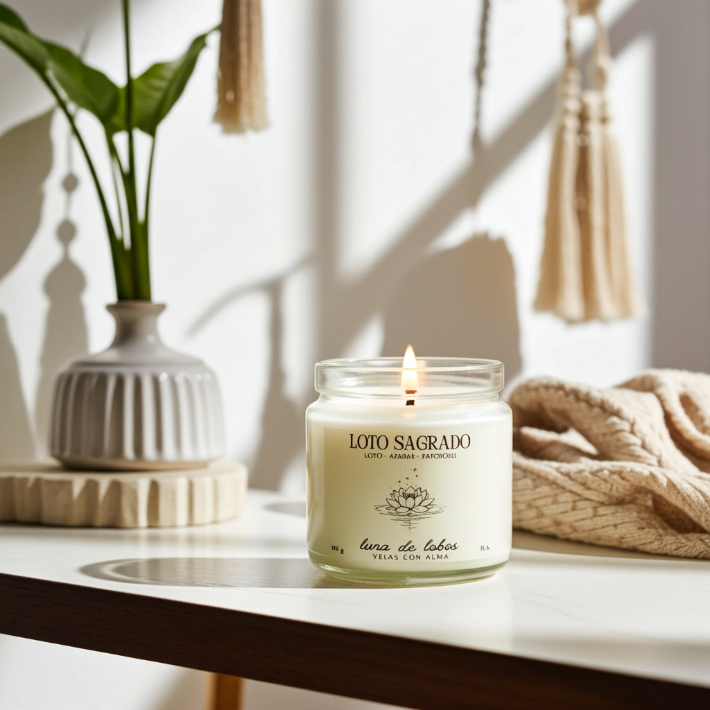 Vela aromática flor de loto – relajante y floral | vela de soja | Luna de Lobos